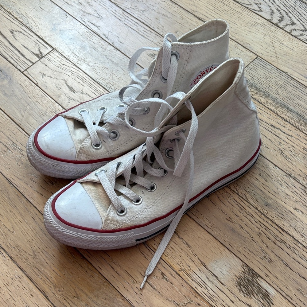 Converse White High-Top Sneakers with Red Accents